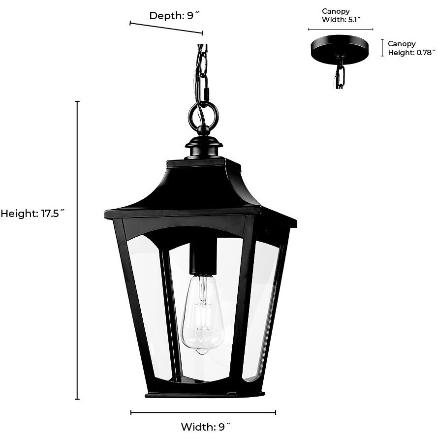 Curry 1 Light 9 inch Powder Coated Black Outdoor Hanging Lantern